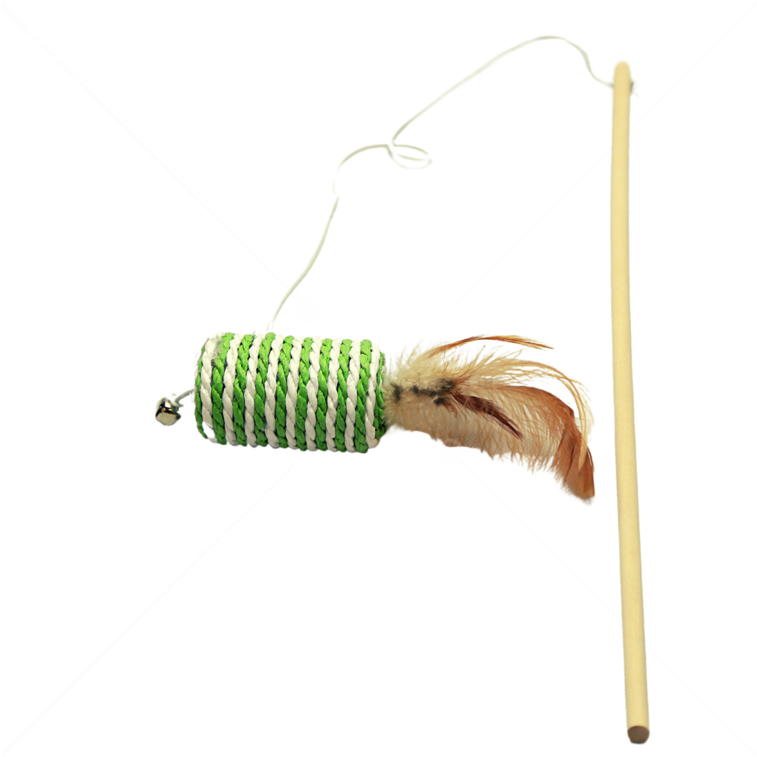 MINA PET Дървена въдица със зелена играчка и перце