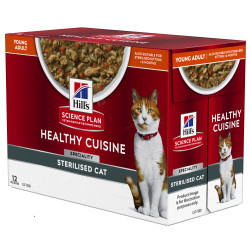 HILL'S Healthy Cuisine Sterilised Adult 12x80 гр. Stew Chicken - паучове за кастрирани котки, задушено със зеленчуци и пилешко месо