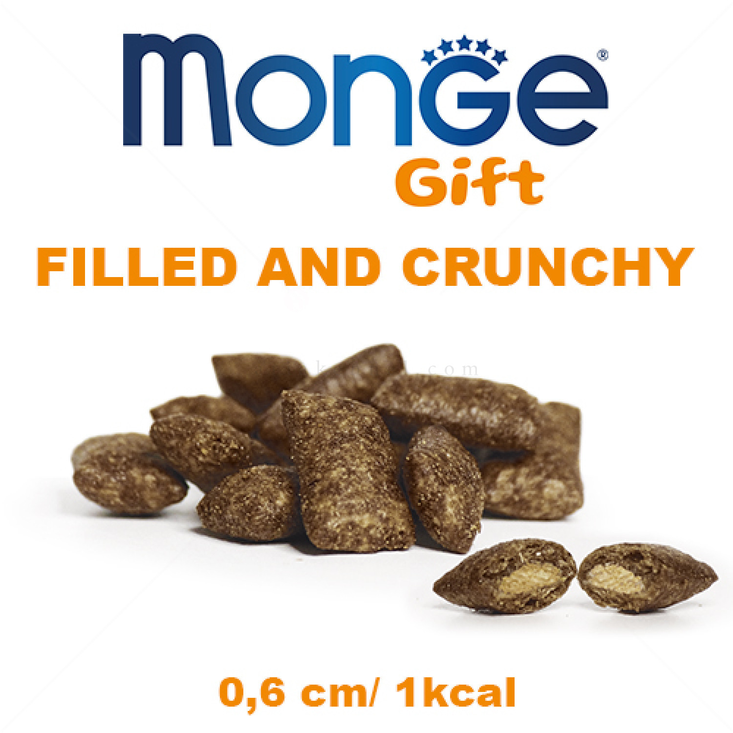 Хрупкави дентални джобчета с мек пълнеж MONGE Filled and Crunchy Dental, със заешко месо и мента