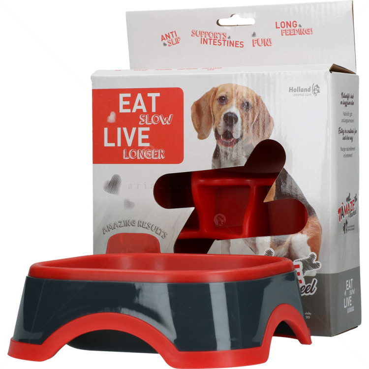 EAT SLOW Купичкa за лакоми кучета, квадрат, червена, 13 см.