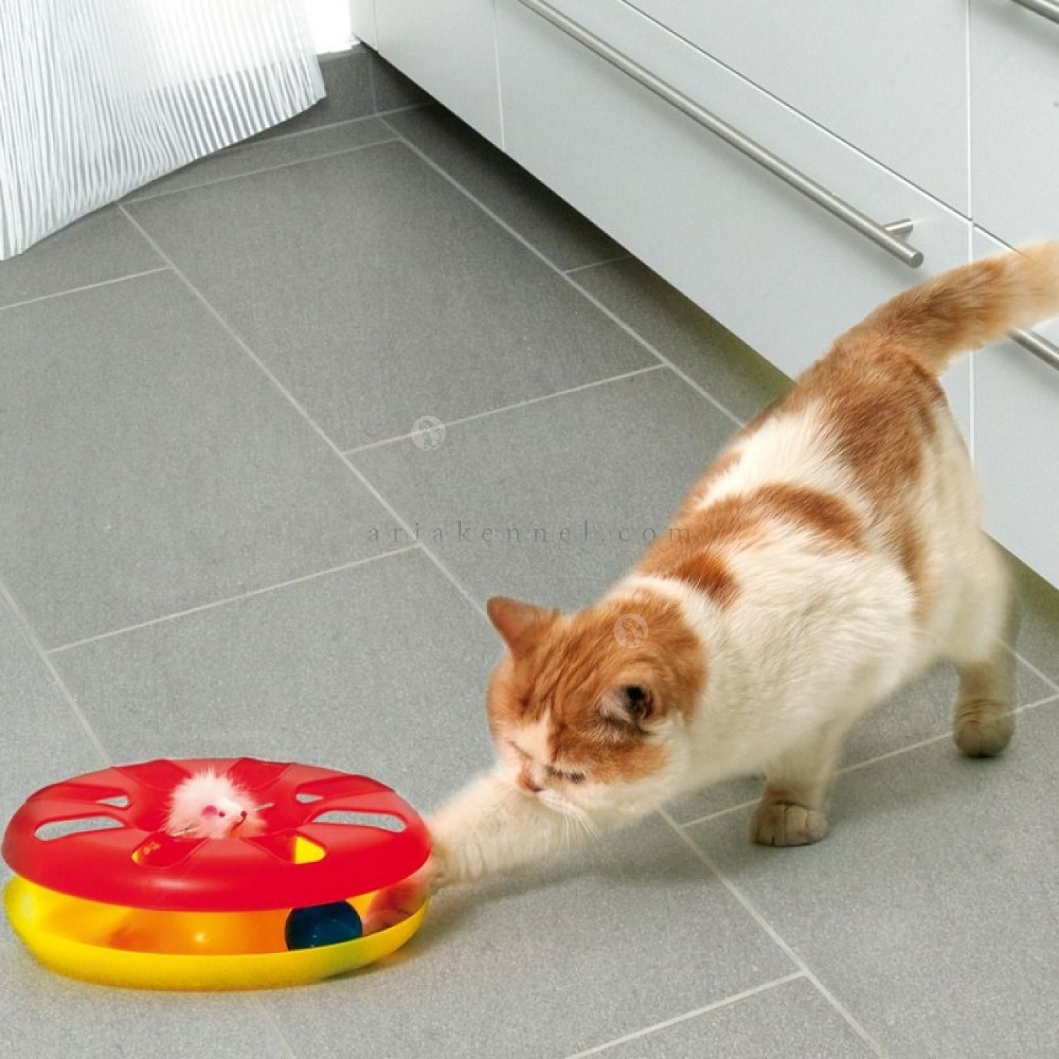 Играчка Кръг с мишка и топче, KARLIE, жълта с червено
