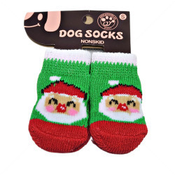 Противоплъзгащи се чорапи за кучета MINA PET, коледни, размер S,  4 бр, зелени