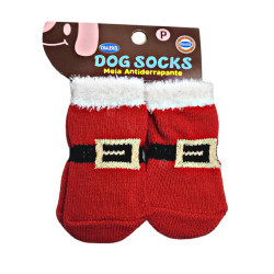 Противоплъзгащи се чорапи за кучета MINA PET, коледни, размер S,  4 бр, червени