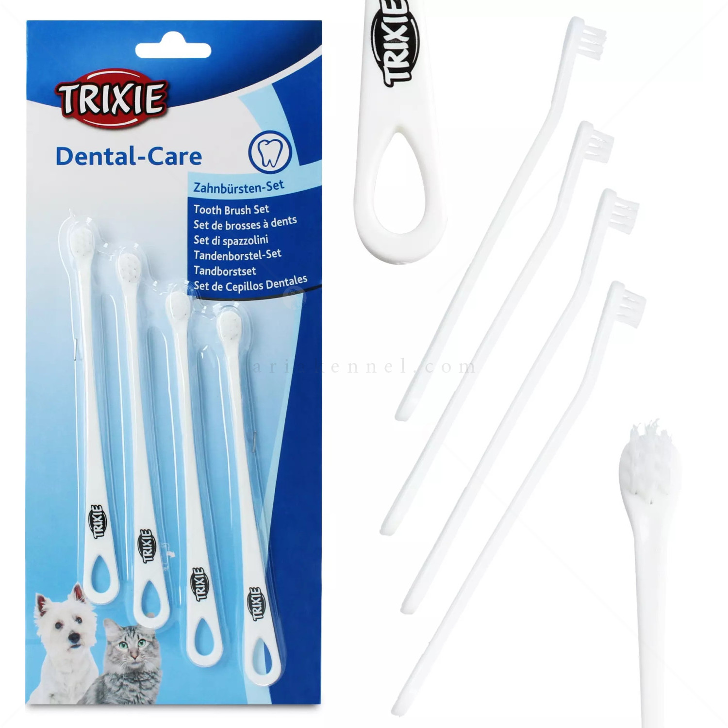 Комплект четки за зъби за котки и дребни породи кучета TRIXIE, 4 бр.