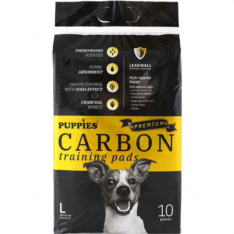 PUPPIES Premium Carbon Хигиенни подложки/Пелени за кучета, размер L, 10 бр.