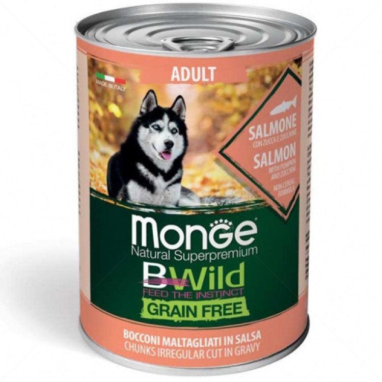 MONGE BWild Adult 400 гр. хапки в сос със сьомга, тиква и тиквички