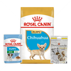 Комплект ROYAL CANIN® Chihuahua Puppy 0.500 кг. + ROYAL CANIN® Mini puppy пауч 85 гр. + PERRITO Хапки пилешко месо 50 гр.