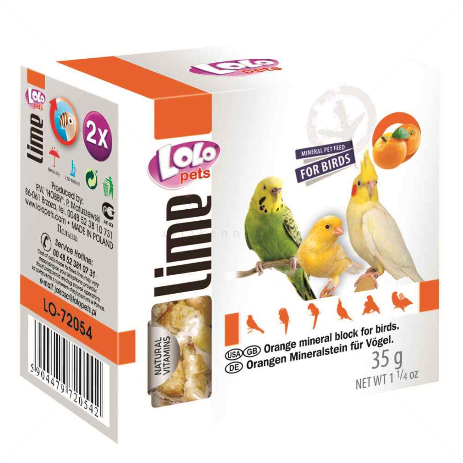 Минерални блокчета с портокал за малки и средни птици LOLO PETS, 35 гр